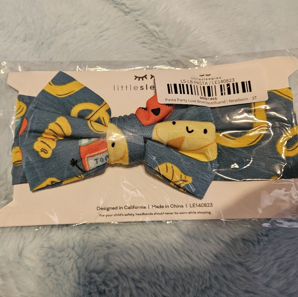 Little Sleepies Blue Pasta Print Bow Headband